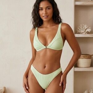Zaful Textured Ribbed Triangle Bikini Set Light Green Lime Size XL US 10-14 NEW